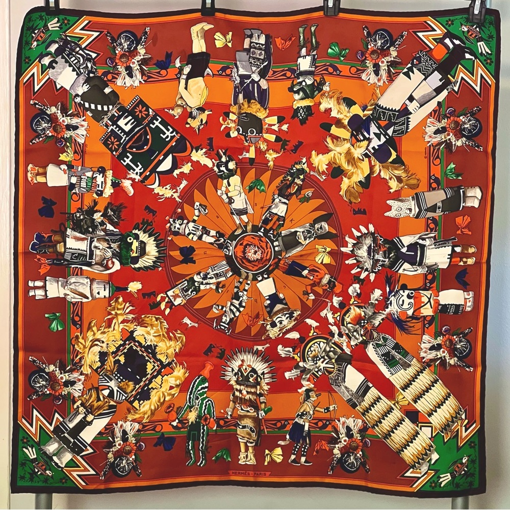 RARE COLLECTOR'S Hermes Kermit Oliver Kachinas Silk Scarf